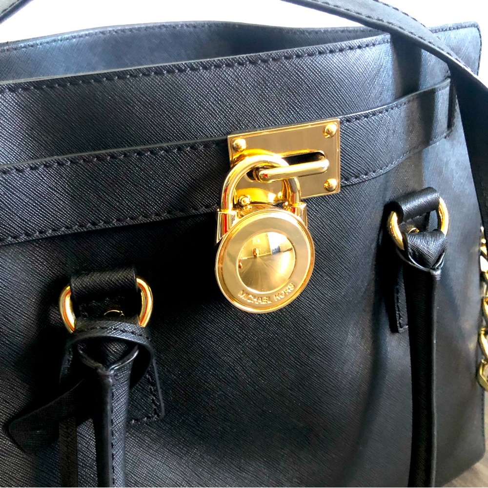 Michael Kors Saffiano Leather Gold Lock Medium Tote